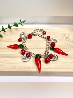 ❤️Red & Silver Chili Pepper Charm Bracelet